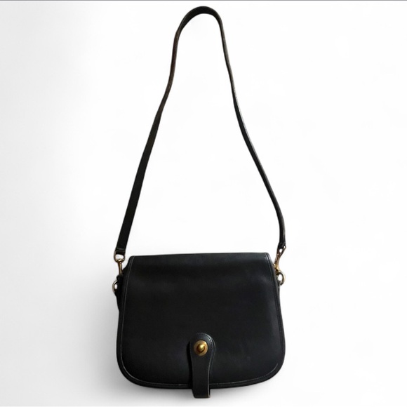Vintage Black Cowhide Leather Crossbody Saddle Bag - Picture 1 of 10